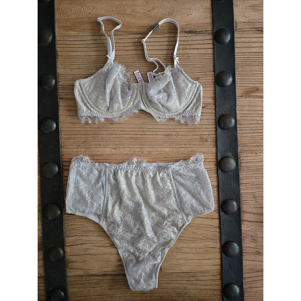 Victoria's Secret Dream Angels Wicked Lace Balconette Bra High Waist Thong 34B